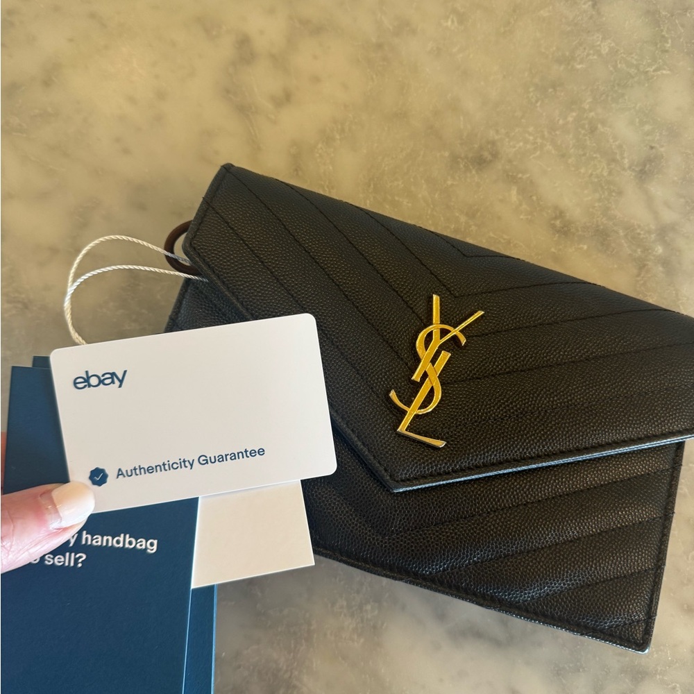 Yves Saint Laurent Black Clutch/Crossbody with Gold Chain - Picture 2 of 8